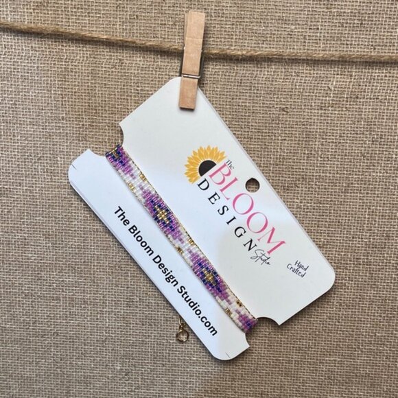 Purple White and Gold Beaded Bracelet - Picture 4 of 5